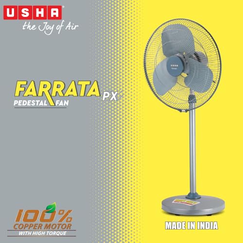 Image of USHA Farrata PX 500mm High Speed Pedestal Fan | 100% Copper Motor with High Torque | 160W | 100 m /min Air Delivery | Heavy Duty Aerodynamic Metal Blades | ISI Certified | Grey
