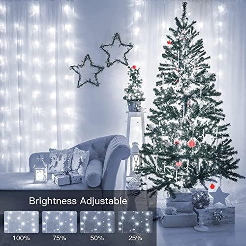 Ollny Christmas Curtain Lights Indoor - 300 LED 3m x 3m Christmas Window Lights USB Powered Waterproof Xmas Fairy Lights Outdoor with 8 Modes/Timer/Remote for Outside/Bedroom/Party/Garden Decorations