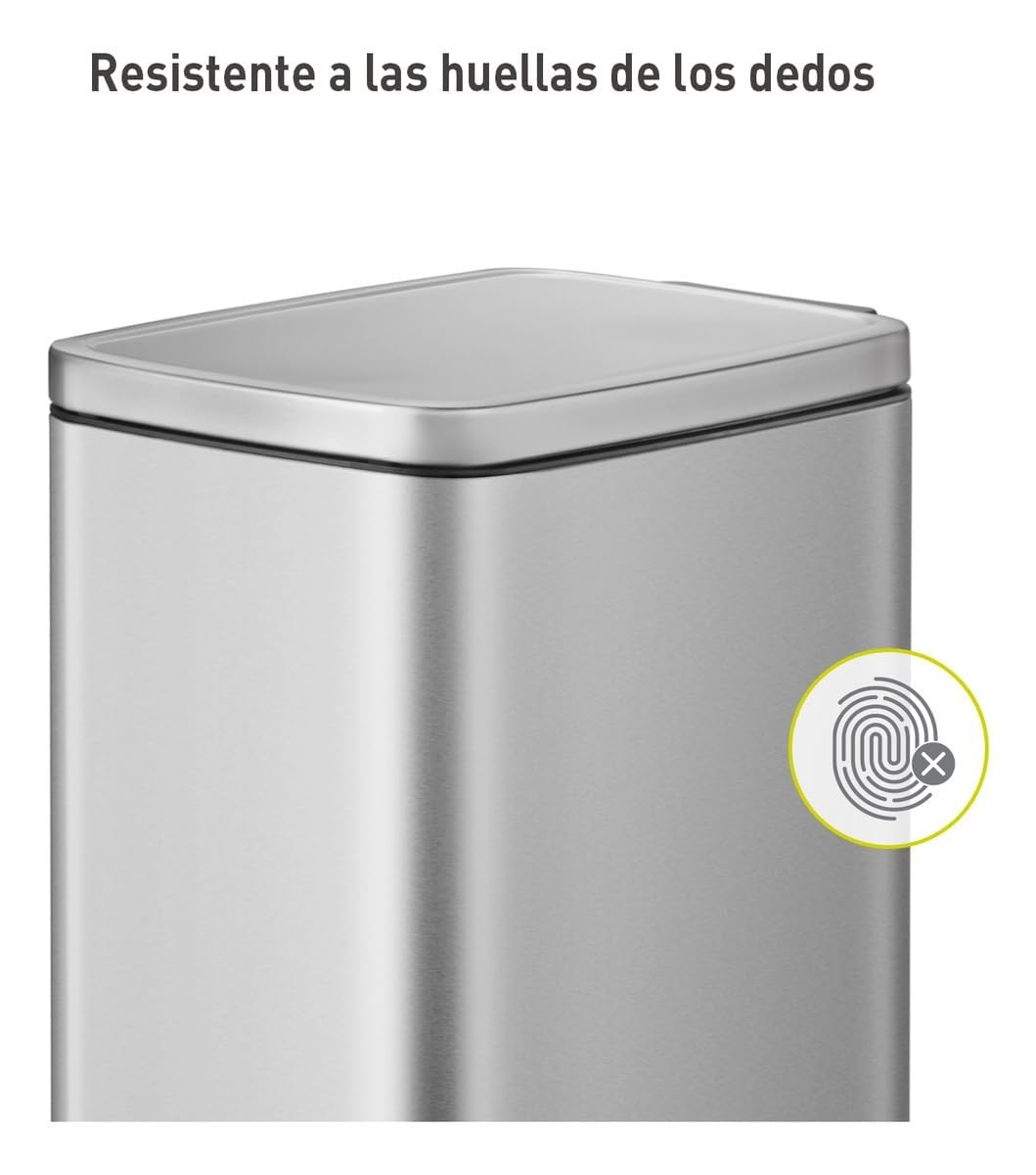 EKO Stella Slim Cubo de Basura con Pedal 45 L, Acero Inoxidable | Plata