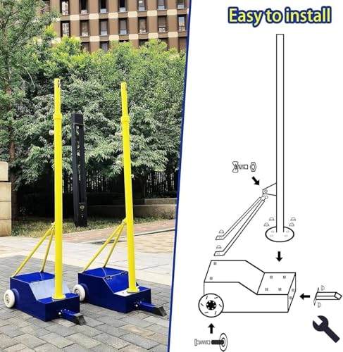 Volleyball Poles, Portable 1.55-2.1m Badminton Net Frame Poles, Freestanding Sport Training Equipment for Court/Beach/Driveway, for Patio, Lawn and Beach