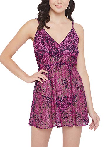 Image of Clovia Women's Lace Babydoll with Thong