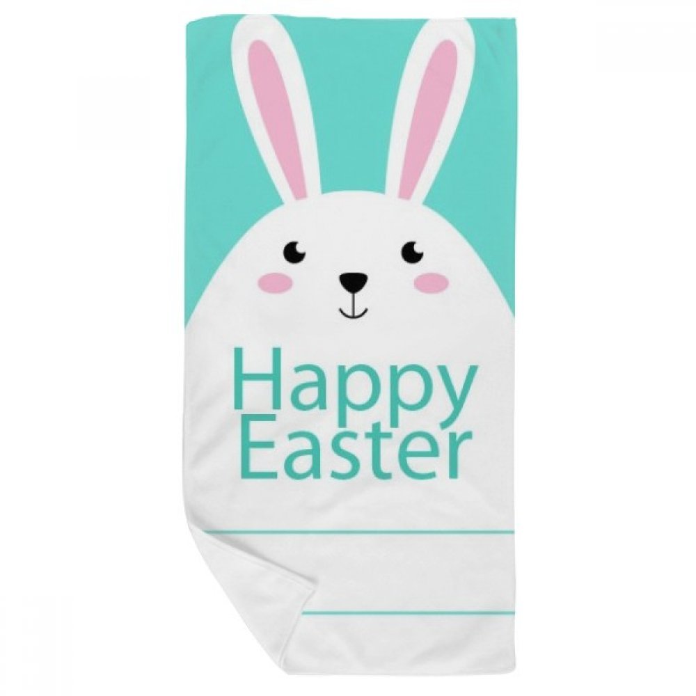 Serviette de bain motif lapin de Pâques bleu multicolor 35x70cm douce