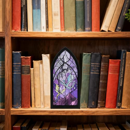 Buchstütze Drache, Fantasy Deko für Bücherregal, Buchstützen Vintage aus Acryl Holz, Geschenke für Buchliebhaber zur Schreibtisch Klassenzimmer Wohnzimmer Schrank Leseecke
