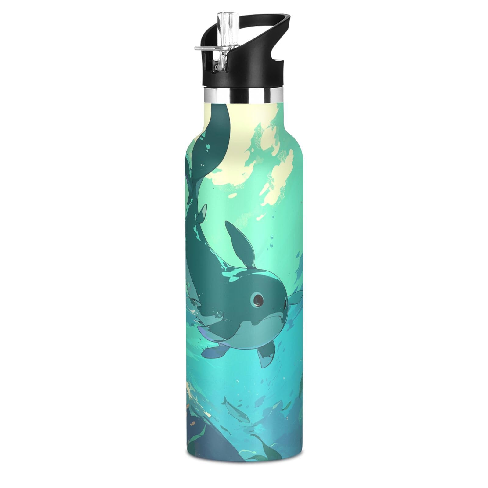 Kaaviyo Boys Pattern Whale Swimming Sunlit Ripples Water Bottle Stainless Steel Jug Insulated Vacuum Cup For Girls(600Ml)