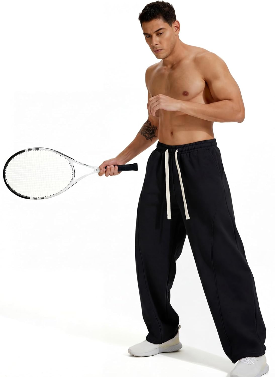 ZUY Men's Baggy Fleece Sweatpants Cotton Lounge Open Bottom Athletic Pants Straight Leg Drawstring with Pockets - Image 7