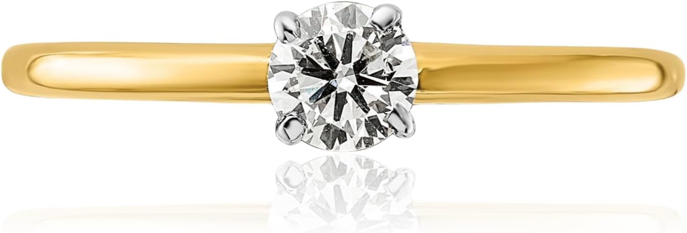 IceCarats 14K Solid Two Tone Gold 0.34 carat Lab Diamond Solitaire Engagement Ring Round Cut, Prong Set