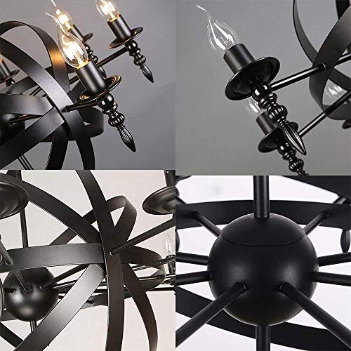 Lustre en fer forgé rustique plafonnier rond à 6 lumières E14 - 3