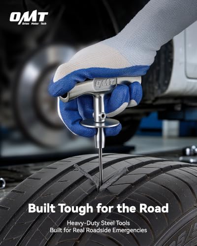 Image of OMT Tire Repair Kit, Tire Patch Plug Kit with T-Handle Tools & Repair Plugs