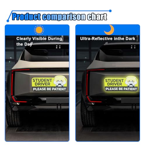 Image of Student Driver Car Magnet, Please Be Patient Reflective Magnetic Sticker, Removable New Driver Magnet Car Bumper Sticker, Cute Cartoon Pattern Safety Warning Sign for New Drivers (Kitten 2)