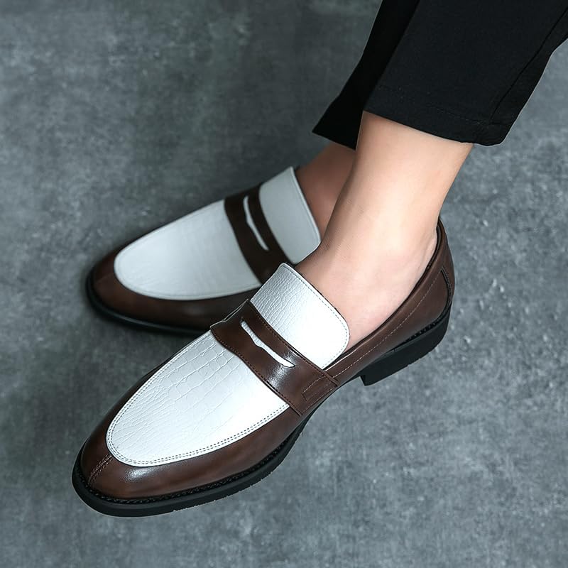 Image of HuitJours Men Two Tone Colors Penny Loafer Slip On Pull on Dress Shoes Casual Boat Shoes Moccasins