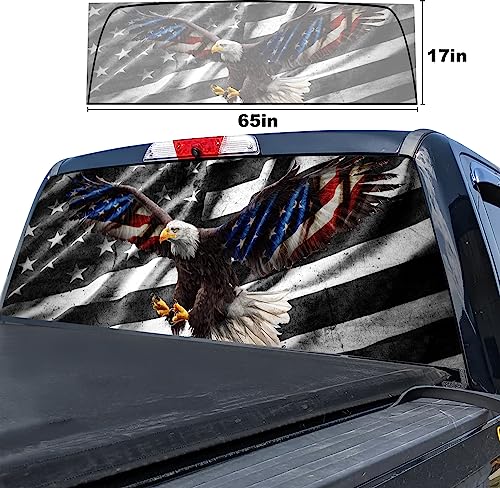 Image of Rear Window Decal for Trucks,Eagle American Flag Truck Rear Window Decal,American Flag Decals for Truck Car SUV (Eagle 65x17in)