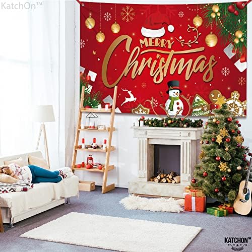 Miniatura 6 de KatchOn, Cartel rojo de Feliz Navidad, grande, 72 x 44 pulgadas, telón de fondo de Navidad para decoraciones de fiesta de Navidad, pancarta de pared