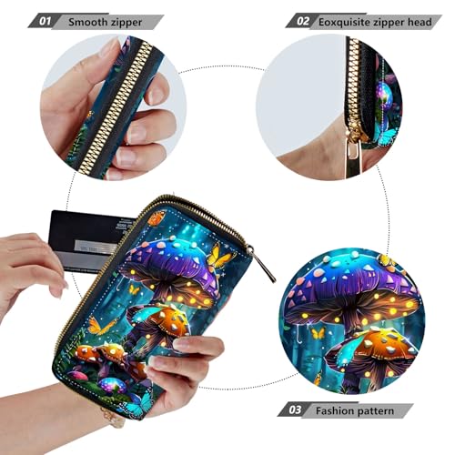 Women Wallets,Large Capacity Clutch Purse for Women Ladie Men Wallet Clearance Credit Card Holder PU Leather Handbag Clutch Purse-Glowing Mushroom4