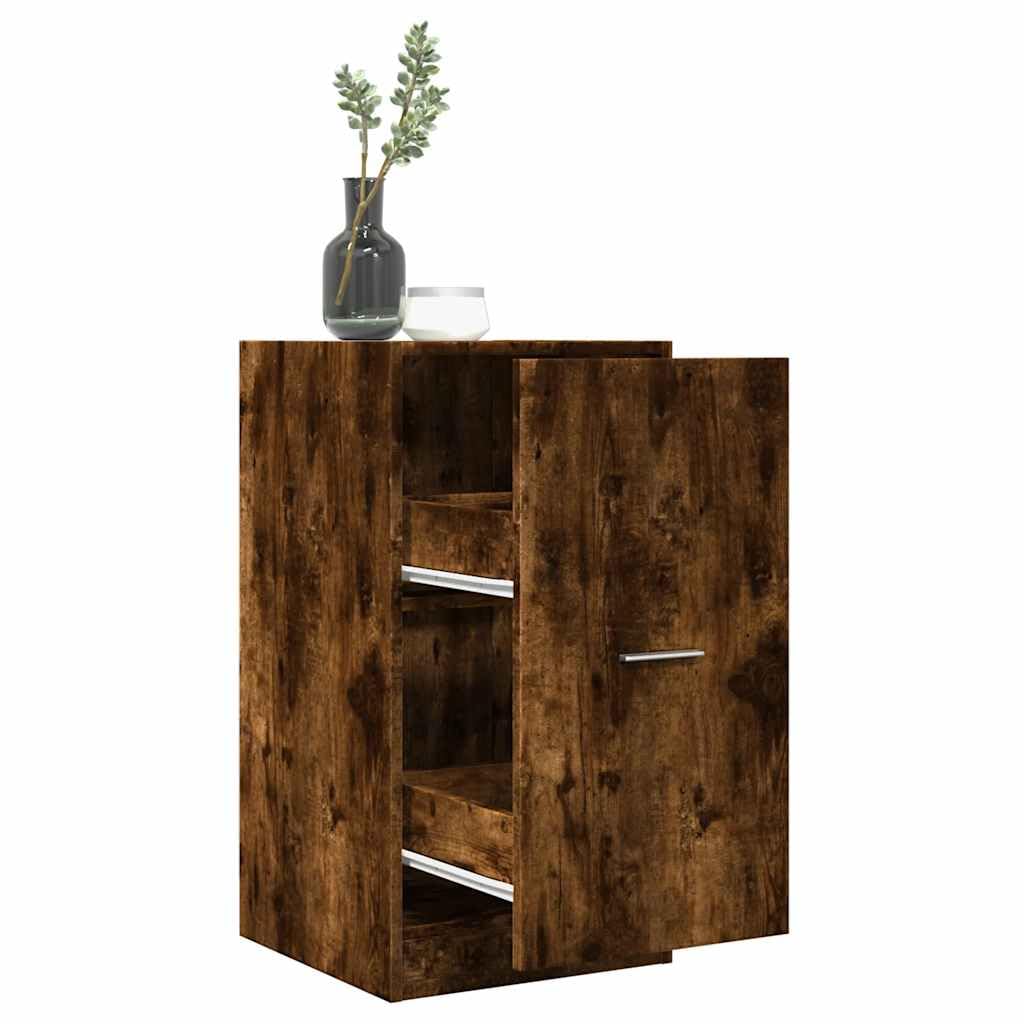 Armoire à pharmacie en bois de chêne fumé - 40 x 41 x 77,5 cm - Avec 2 tiroirs de rangement et tiroir - Commode polyvalente pour bureau, salon, cuisine et couloir