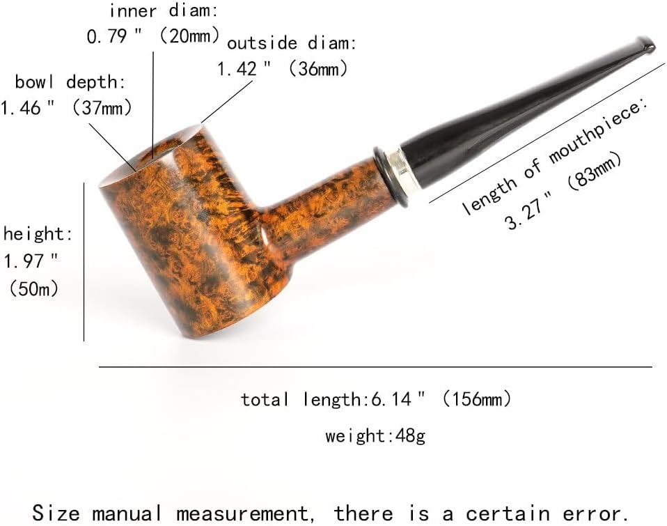 Heysong Handmade Wooden Pipe Briar Pipe Fit 9mm with Tapered Stem and Silver Ring HSAA0274 (Gold)