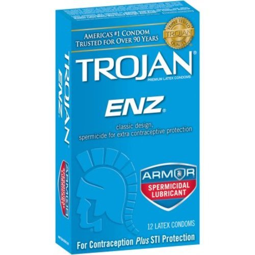 Trojan ENZ Premium Lubricated Condom with Spermicide for Contraception and STI Protection, 12 Count