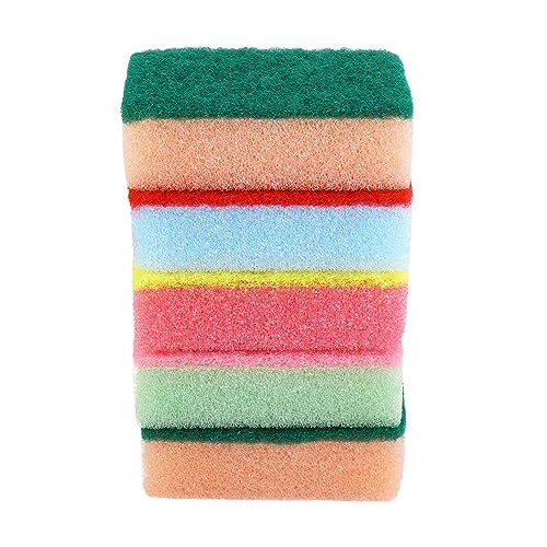 Image of 5 Pcs Kitchen Cleaning Sponges, Colorful Dual-Sided Washing Sponges for Dishes, Multi-Purpose Household Elastic Cleaning Scrub Sponges for Kitchen Pots, Pans, Dishes