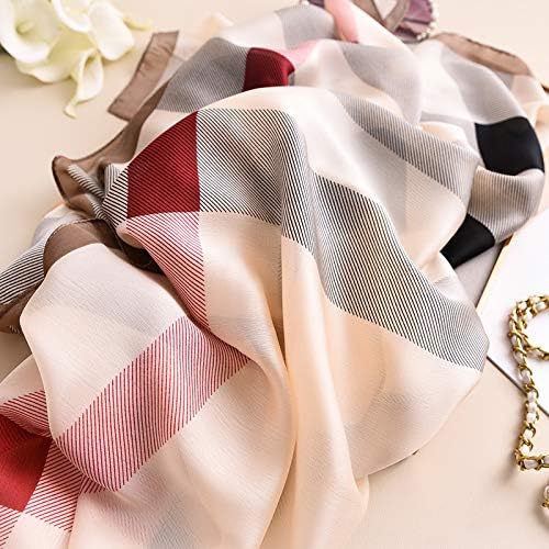 Silk Feeling Long Satin Scarf Fashion Beach Scarf Shawl Check Style Sunscreen Shawls Wraps-Lightweight Pattern - Image 3
