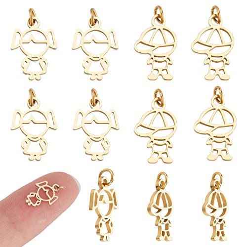 Dicosmetic 12Pcs 2 Styles Human Gender Pendant Boy And Girl Charms Filigree Hollow Links Charm Golden Stainless Steel Charms With Jump Ring For Jewelry Making Craft New Birth Party Decor, Hole: 2.2Mm #TOP27