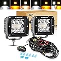 Auxbeam 3 Inch 72W LED Cube Light Bar Amber/White Work LED Pod Lights Off-Road Driving Lights for Truck SUV Boat 4x4 Jeep Wrangler (Six Modes Lighting)