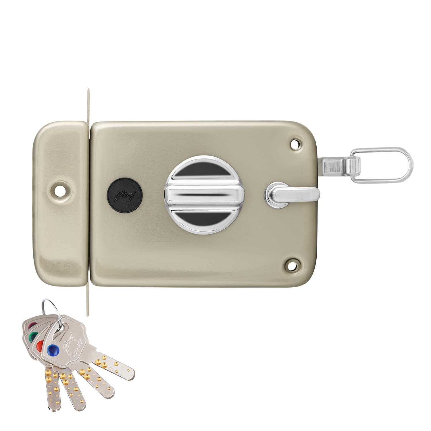 Godrej Rim Lock I Twinbolt XL+ I 1Ck Latchbolt I Satin Nickel Finish I for Inside Opening Door & Left/Right Handed Doors I 4 Keys I 5 Year Warranty - Silver