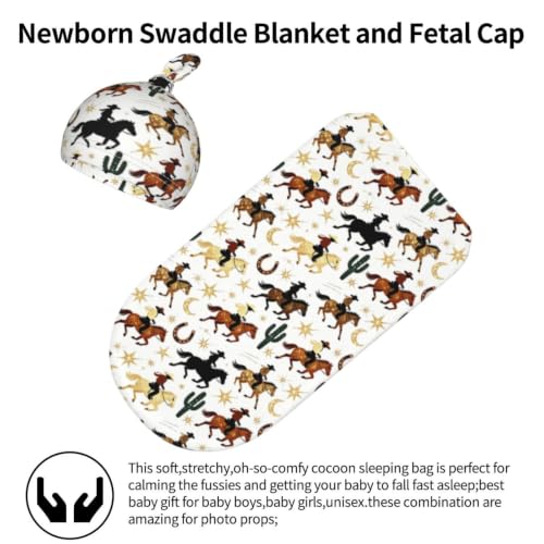 Image of Lcokin Vintage Western Baby Stuff Swaddle Blanket with Hat, Newborn Receiving Blanket Set