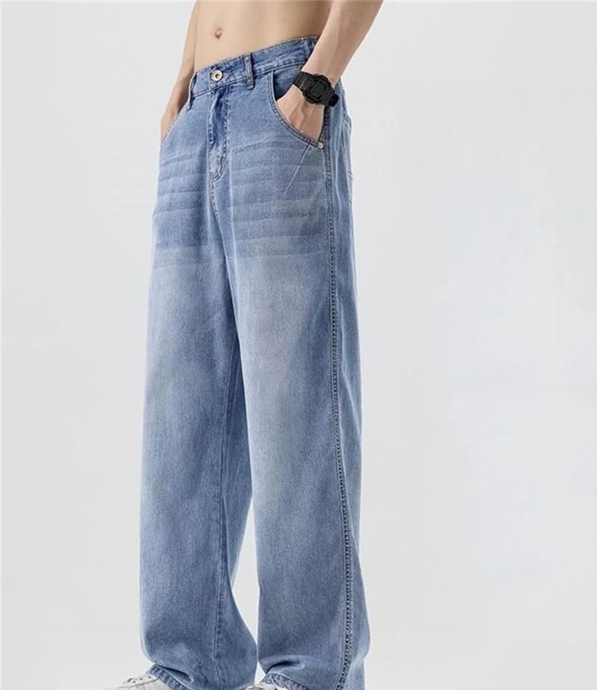 Men’S Low Waist Baggy Jeans Loose Fit Wide Leg Denim Pants Casual Button Fly Lightweight Solid Color Jeans3