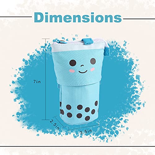 Image of FINEMOE Polyester Standing Case Cute Pencil Pouch For Girls&Boys-Korean Boba Pop Up Stationery Makeup Cosmetic Organizer Box,Pen Pencil Pouches For Stationary Boys Kids Women School Students(Blue)