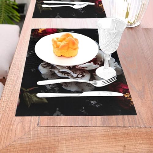 Lot de 6 sets de table lavables en PVC tissé noir et rose 45x30 cm pour salle à manger - 6