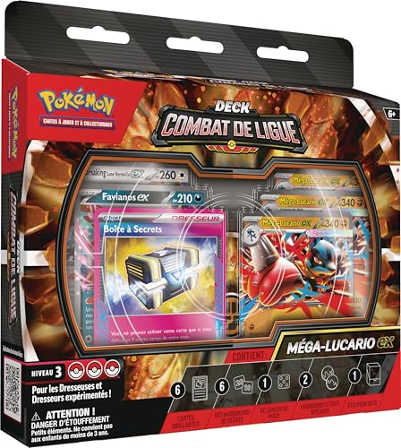 Pokémon : Deck Combat de Ligue Méga‑Lucario-ex (1 Deck prêt à l’Emploi de 60 Cartes Contenant Méga‑Lucario-ex)