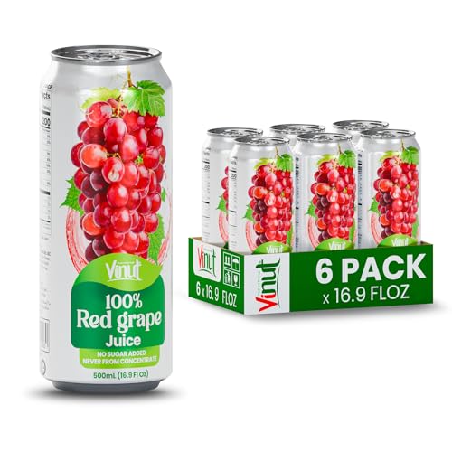 Image of VINUT 100% Red Grape Juice, No Added Sugar, Not From Concentrate, 16.9 fl oz (500 mL) Can, Pack of 6