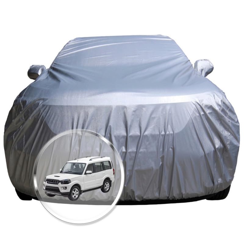Image of NEODRIFT 'CrystalTech' Car Cover for Mahindra Scorpio | Scorpio Classic (100% Water-Resistant, All Weather Protection, Tailored Fit, Multi-Layered & Breathable Fabric) (Colour: Crystal Silver)