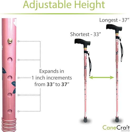 Miniatura 4 de CaneCraft Bastón plegable de diseñador para hombres y mujeres, bastón ligero y ajustable con asa Fritz y correa para muñeca
