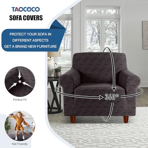 Image of TAOCOCO Stretch Chair Slipcover, 1Piece Non Slip Armchair Cover Washable Chair Sofa Slipcover with 1PCS Throw Pillow Cover, Jacquard Furniture Protector for Pets Dog(1 Seater,Chocolate)