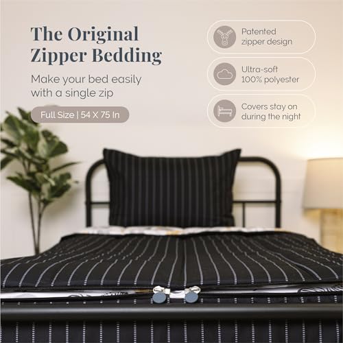 Image of Beddy's Jungle Animal Themed Durable Zipper Bedding for Kids, Bed in a Bag, Black Striped Comforter & Animal Print Sheets, Includes 2 Pillowcases & 2 Shams, Easy to Make & Wash - Full