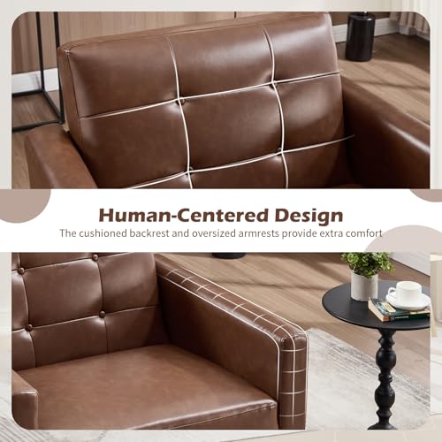 Sillón Plegable Marrón de Cuero Retro miniatura 5