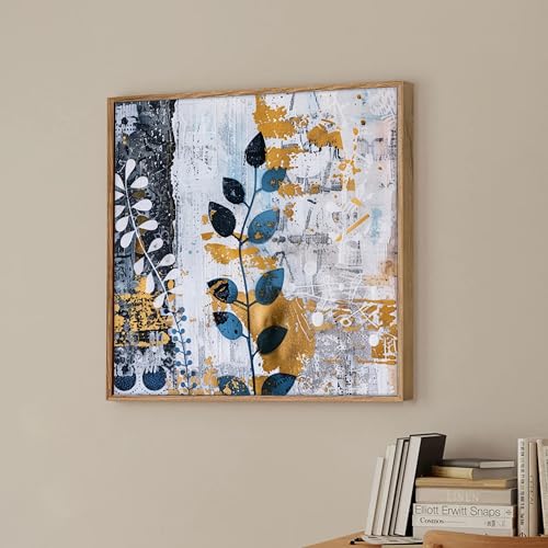 Image of Abstract Botanical Framed Canvas Wall Art Painting for Living Room | Modern Floral Artwork Painting with Frame | Contemporary Decorative Wall Decor for Home & Office, 23x23 Inch