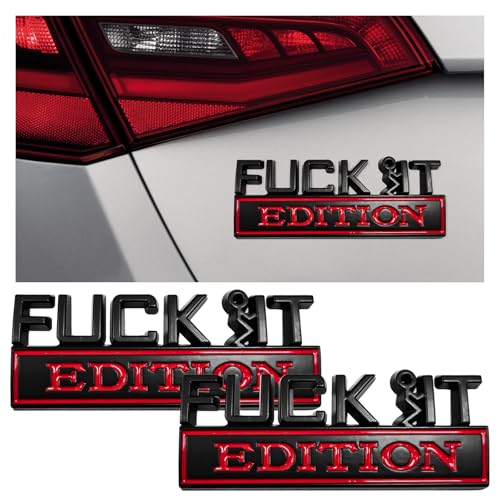 Image of Dickno 2 PCS Fuck It Edition Emblem for Car, Auto Fender Bumper Decoration Stickers, Vehicle 3D Side Fender Rear Trunk Decal Badge, Universal Exterior Accessories for Car (Black & Red)