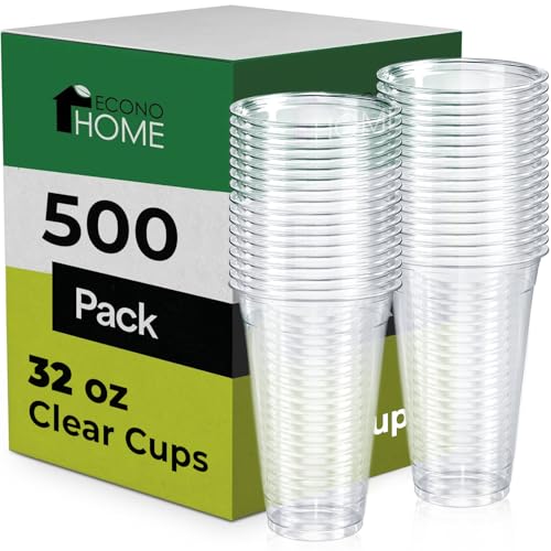 EconoHome Clear PET Plastic Cups 32oz (Pack of 500) Crystal Clear Durable Disposable Beverage Cups Perfect for Parties Events and Businesses