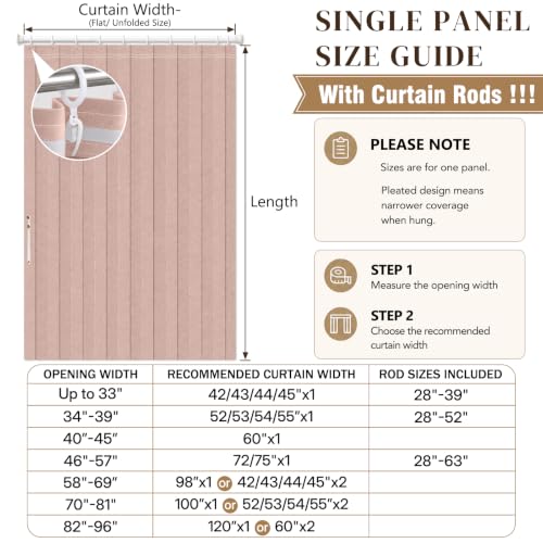 Image of AJAZZ Blackout Curtain with Curtain Rods Adjustable 28-39 inch Long Invisible Accordion Doors Interior Magnetic Door Curtain Front Door Curtains for Glass Window Sets (1 Pack, 42 W x 78 L,Pink)