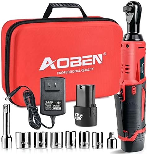 AOBEN 3/8" 12V Power Electric Ratchet Wrench Set with 1 2000mAh Lithium-Ion Battery And Charger