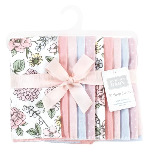 Image of Hudson Baby Unisex Baby Cotton Poly Flannel Burp Cloths, Vintage Blossom 10 Pack, One Size