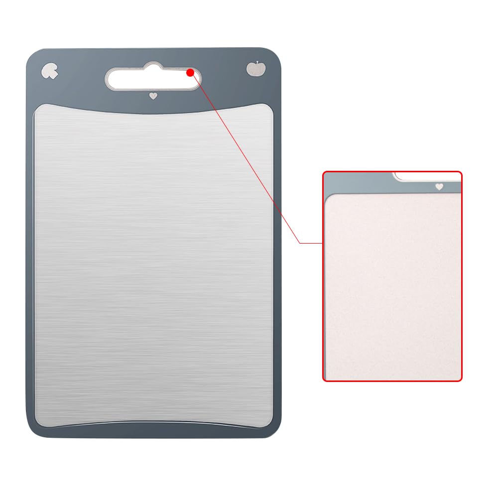MEIFLOLUDouble-sided Cutting Board with Handle, 304 Stainless Steel Board Cutting Board for Meat, Seafood, and Wheat Straw Chopping Board for fruit, Vegetables. Reversible Kitchen Chopping Board.