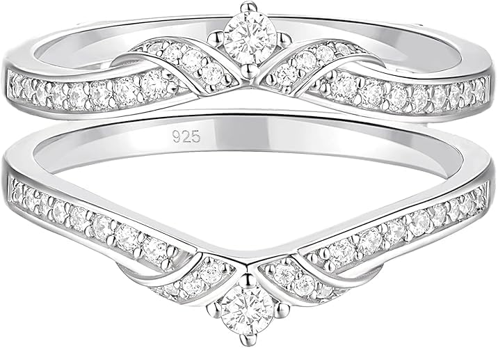 925 Sterling Silver Created Diamond Interwoven Infinity Ring Enhancer | Symmetrical Crisscross Guard Band for Solitaire Rings | Curved Wedding Ring Jacket for Women | Size 4-13