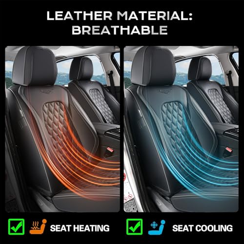 Image of Coverado Full Set Car Seat Covers, Black Leather Seat Protectors, Luxury Front & Back Car Seat Covers,Waterproof Universal Fit, Automotive Seat Covers for Most Cars-Black