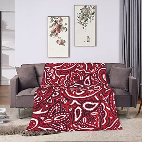 Women Men Paisley Bandana Red Throw Blanket Large Plush Throw Blankets Ultra-Soft Travel Throw Blanket Gifts For Christamas And Birthday #TOP7