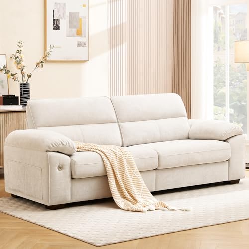 Image of Ihanherry 90 inch Modern Sofa for Living Room, Deep Seat Chenille Couch with Fast Charging Port & Removable Washable Cushions, Pillow-Armrest Loveseat for Small Space /Apartment, Sturdy Frame, Beige