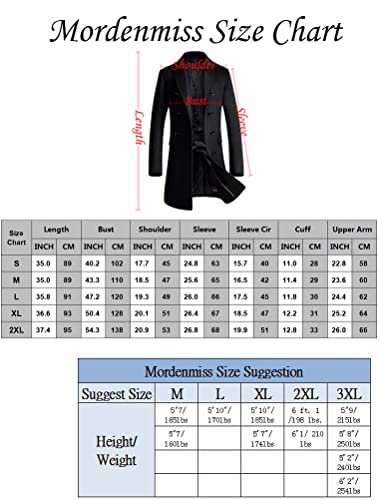 Mordenmiss Men's Premium Double Breasted Woolen Pea Coat Notched Collar Overcoat Dark Gray M - Thumbnail 4