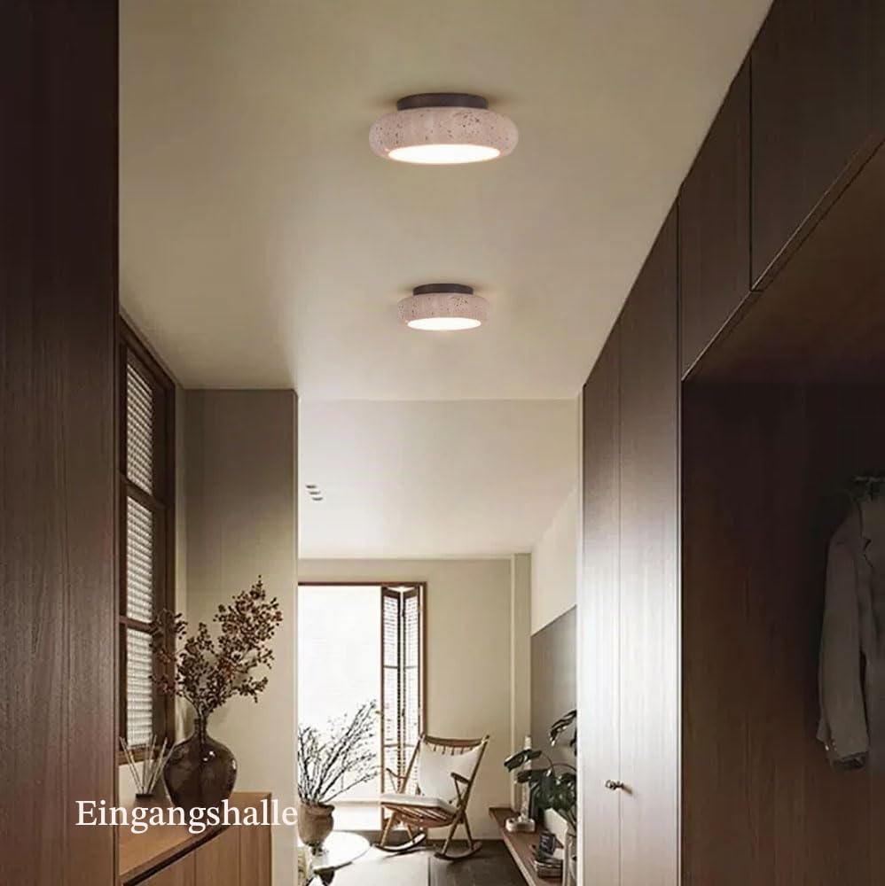 Moderne Wabi-Sabi Deckenlampe,Deckenleuchte Aus Gelbem Travertin Mit Rundem Lampenschirm Aus Stein,Deckenbeleuchtung Im Mid-Century-Stil Für Schlafzimmer, Wohnzimmer, Kücheninsel Und Flur(15cm)