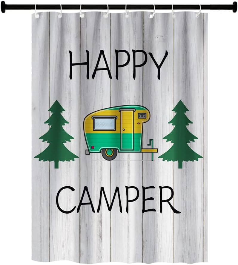 RV Shower Curtains Forest Mountain Happy Camper, Cloth